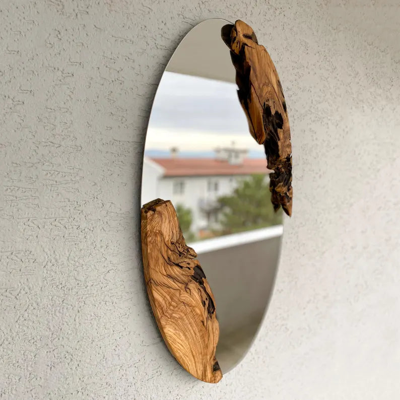 oval live edge mirror