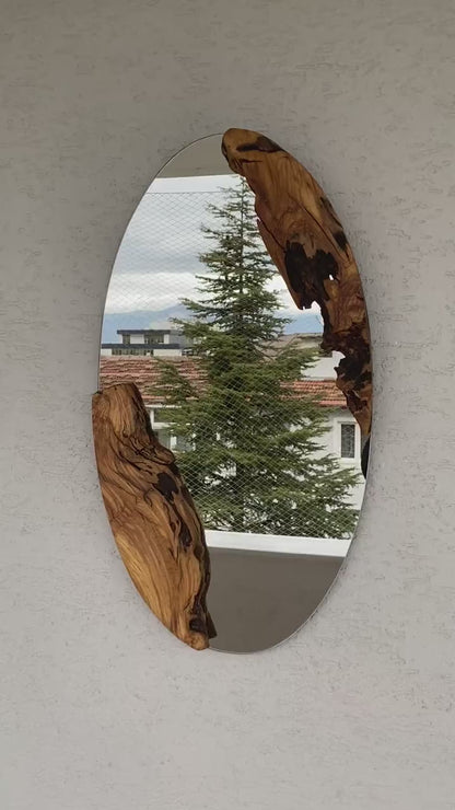 oval live edge mirror